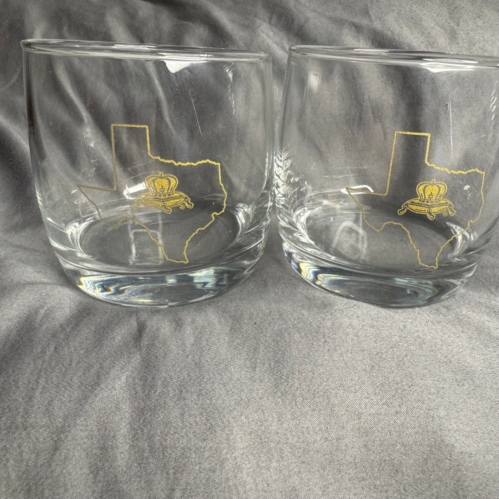 Set of‎ 2 Texas Map Crown Whiskey Rocks Glasses